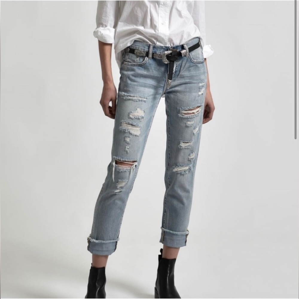 NWT One Teaspoon Jeans Awesome Baggies in Hendrixe Distressed Size 28 Raw Hem